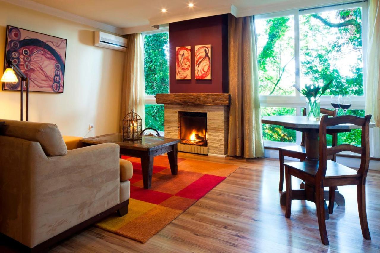 Varanda Das Bromelias Spa Gramado Zewnętrze zdjęcie A living room with a fireplace